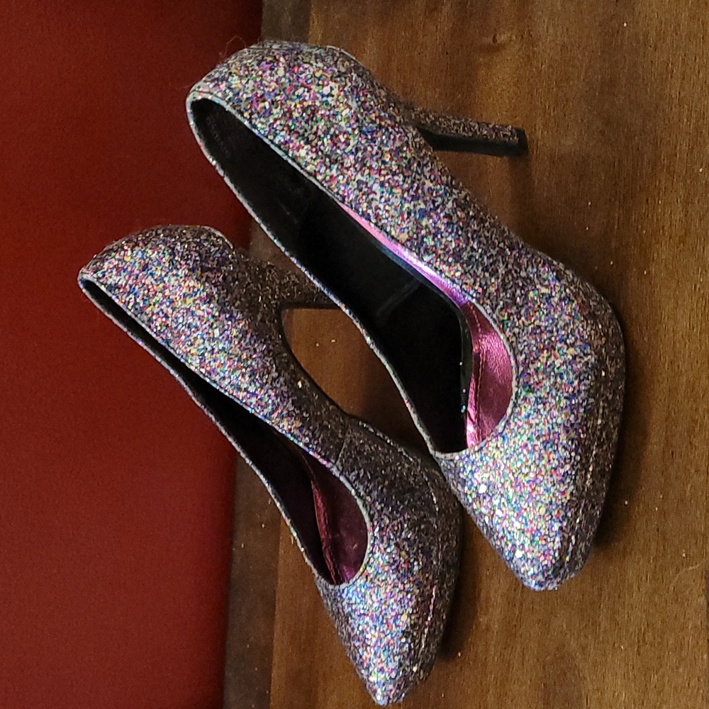 Divided High Heel Metallic Pumps Pink Purple Silver Shoes  6